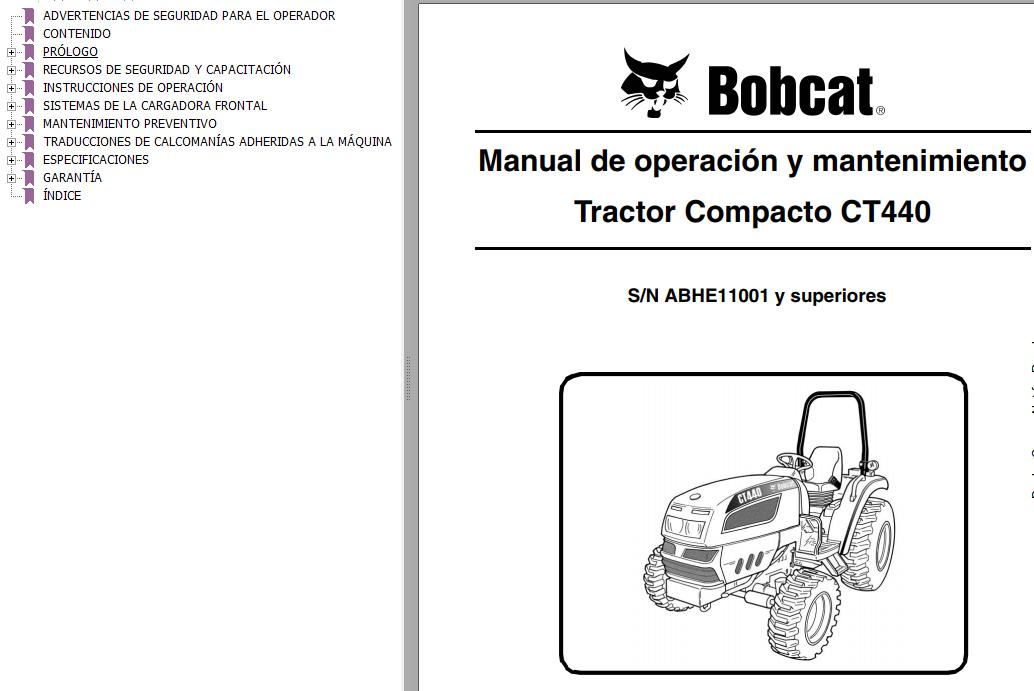 Bobcat Compact Tractor CT440 Operation Maintenance Manual 6987073 ES