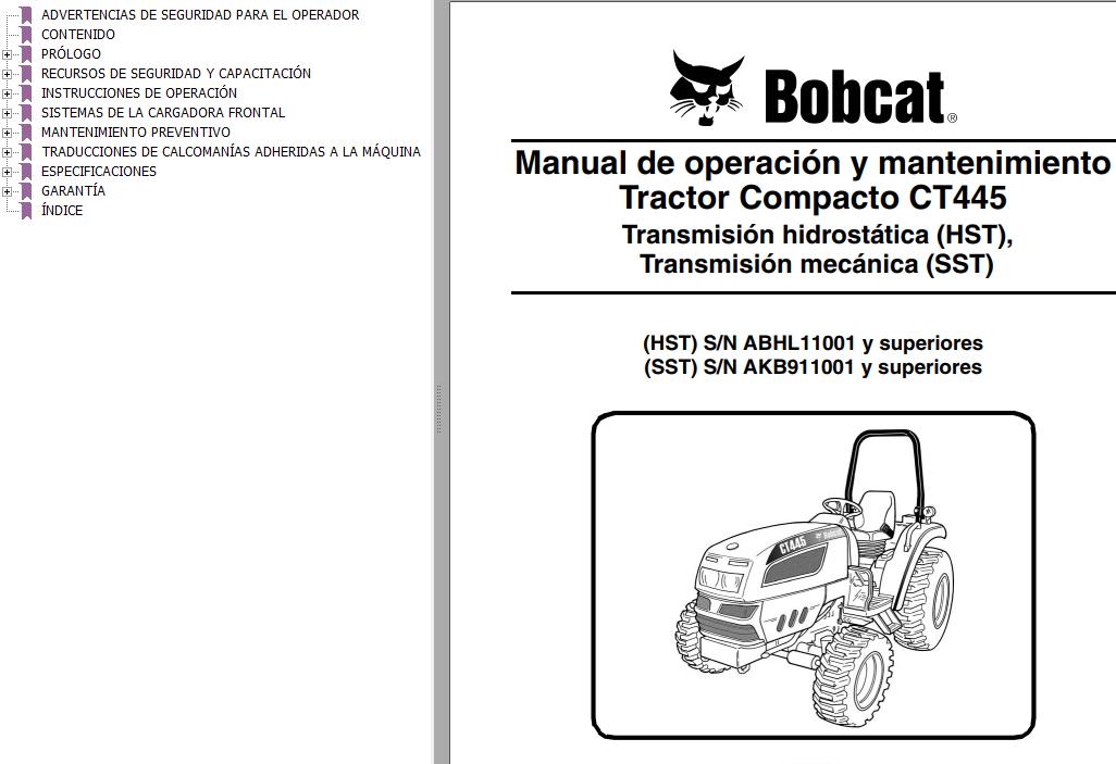 Bobcat Compact Tractor CT445 Operation Maintenance Manual 6987075 ES