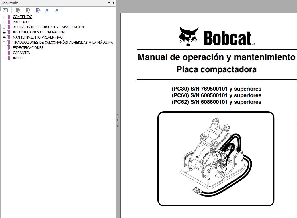 Bobcat Compactor Plate PC30 PC60 PC62 Operation Maintenance Manual 6900777 ES