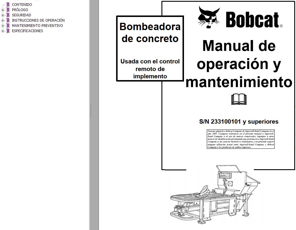 Bobcat Concrete Pump Operation Maintenance Manual ES