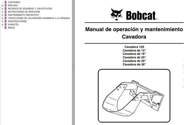 Bobcat Digger 12 12S 16 25 30 36 Operation Maintenance Manual 6900948 ES