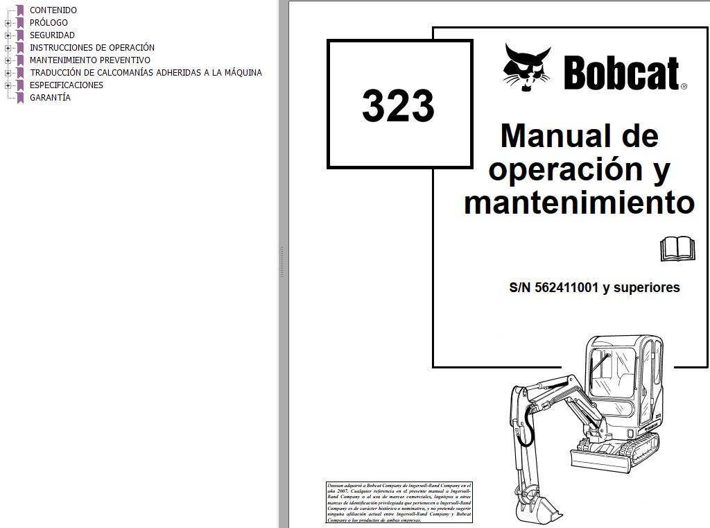 Bobcat Excavator 323 Operation Maintenance Manual ES