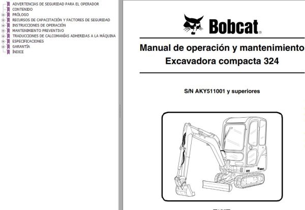 Bobcat Excavator 324 Operation Maintenance Manual 6989592 ES