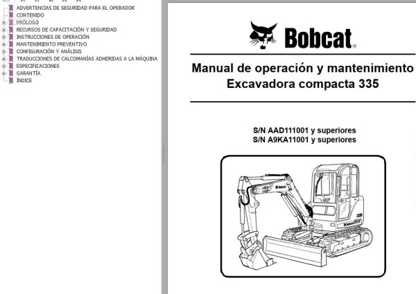 Bobcat Excavator 335 Operation Maintenance Manual ES 1