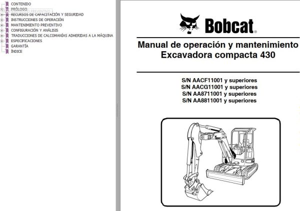 Bobcat Excavator 430 Operation Maintenance Manual ES