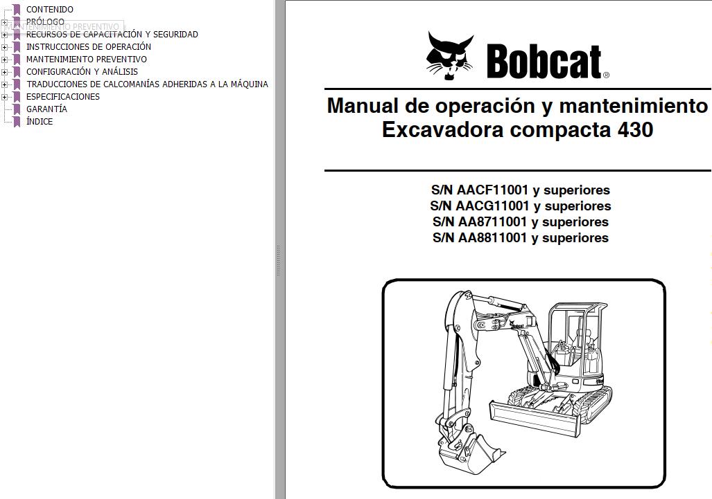 Bobcat Excavator 430 Operation Maintenance Manual ES