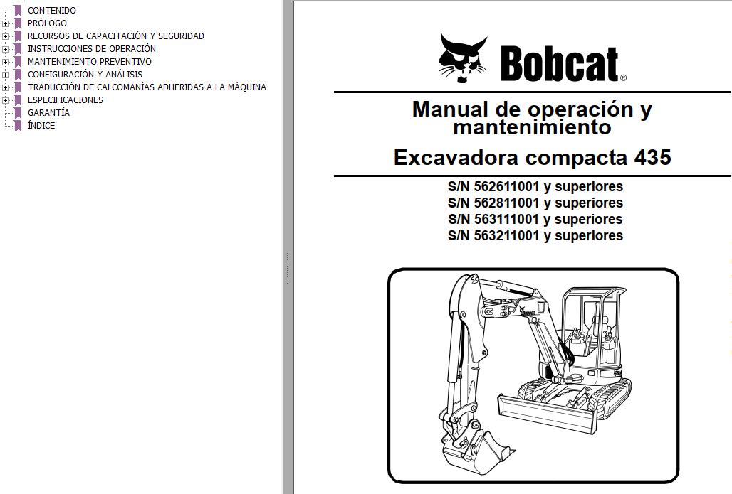 Bobcat Excavator 435 Operation Maintenance Manual ES