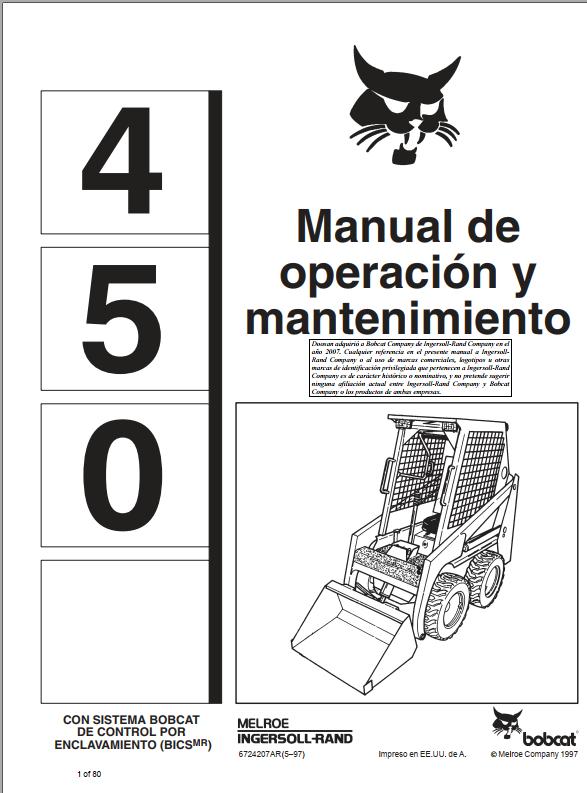 Bobcat Excavator 450 Operation Maintenance Manual 6724207 ES