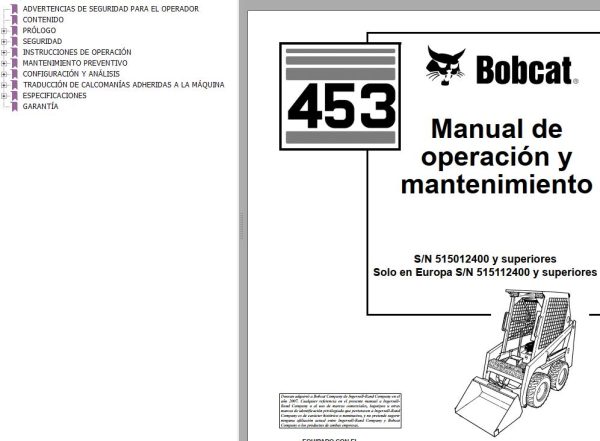 Bobcat Excavator 453 Operation Maintenance Manual ES