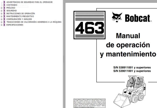 Bobcat Excavator 463 Operation Maintenance Manual ES