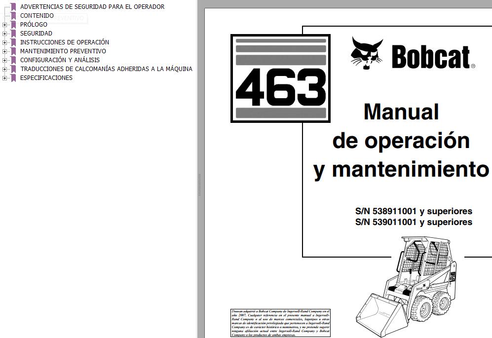 Bobcat Excavator 463 Operation Maintenance Manual ES