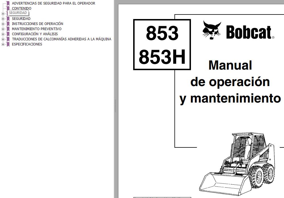 Bobcat Excavator 853 853H Operation Maintenance Manual 6724034 ES