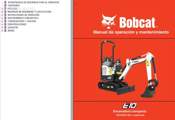 Bobcat Excavator E10 Operation Maintenance Manual 7334487 ES