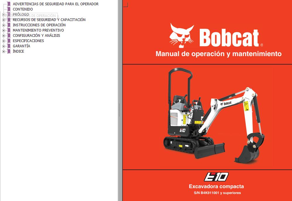 Bobcat Excavator E10 Operation Maintenance Manual 7334487 ES