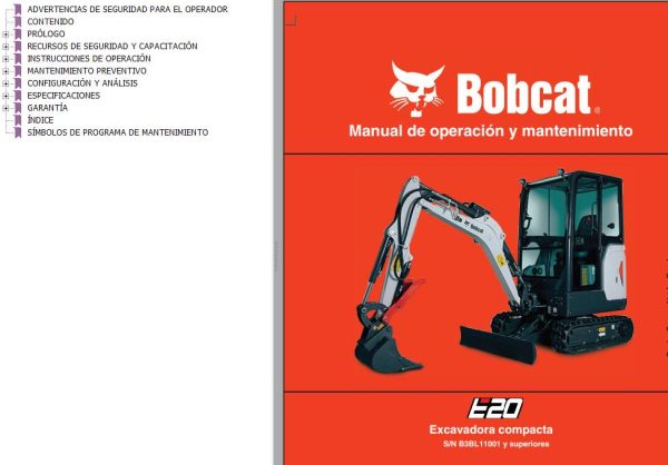 Bobcat Excavator E20 Operation Maintenance Manual 7255004 ES