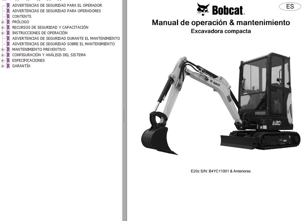 Bobcat Excavator E20z Operation Maintenance Manual 7416755 ES