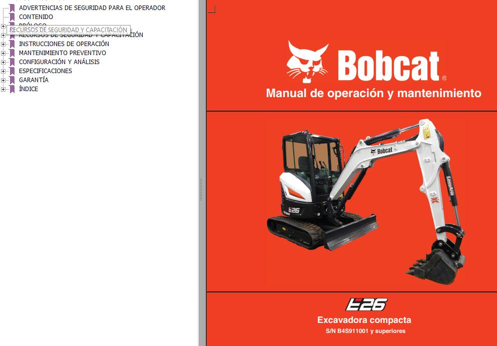 Bobcat Excavator E26 Operation Maintenance Manual ES