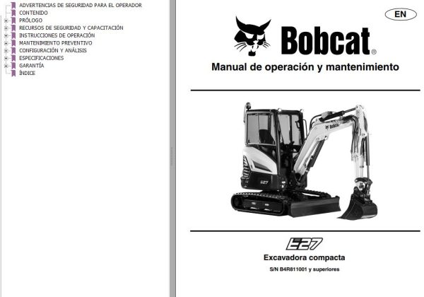Bobcat Excavator E27 Operation Maintenance Manual 7354958 ES