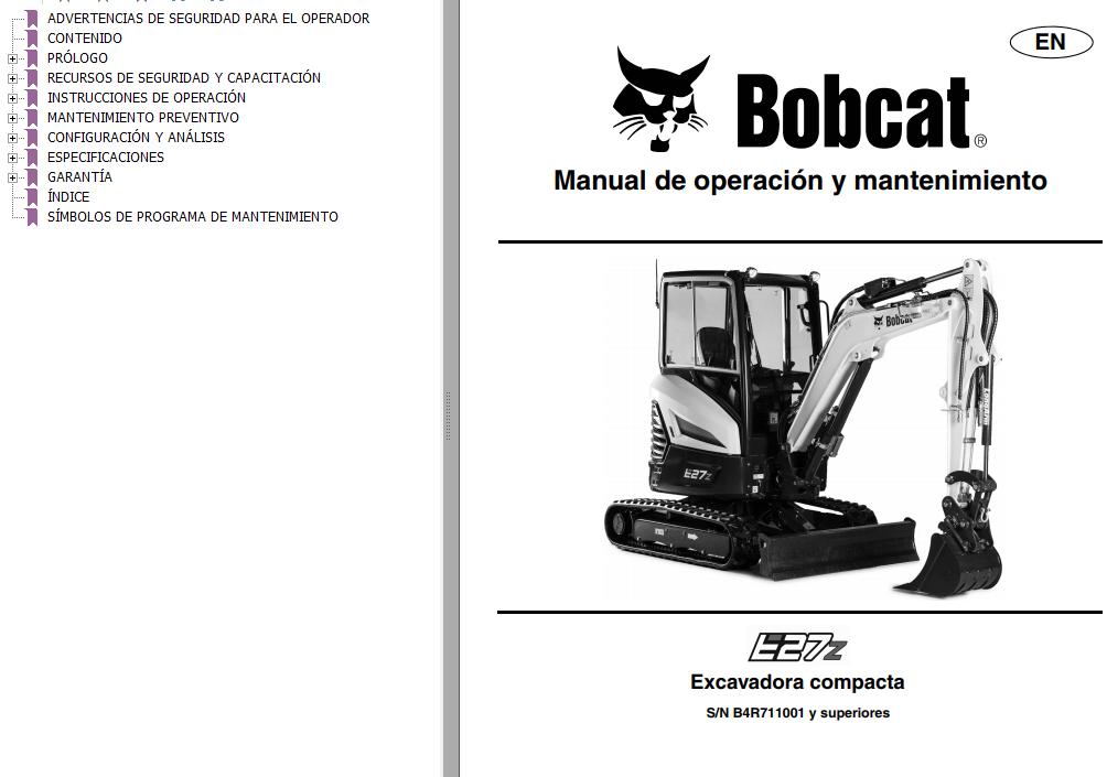 Bobcat Excavator E27z Operation Maintenance Manual 7354904 ES