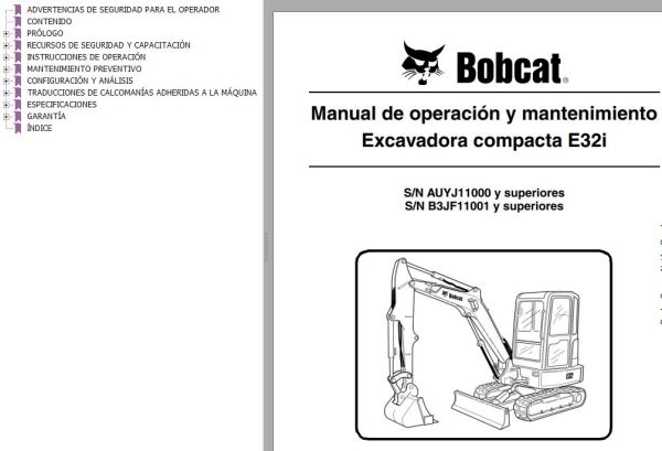 Bobcat Excavator E32i Operation Maintenance Manual 7243877 ES