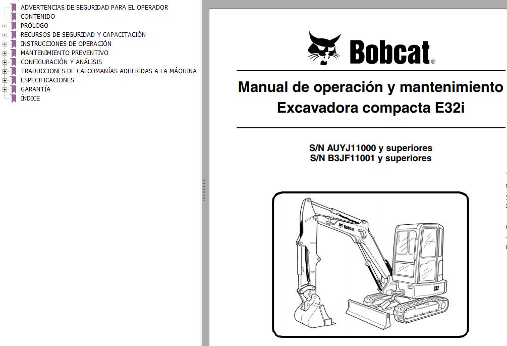 Bobcat Excavator E32i Operation Maintenance Manual 7243877 ES