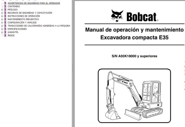 Bobcat Excavator E35 Operation Maintenance Manual ES