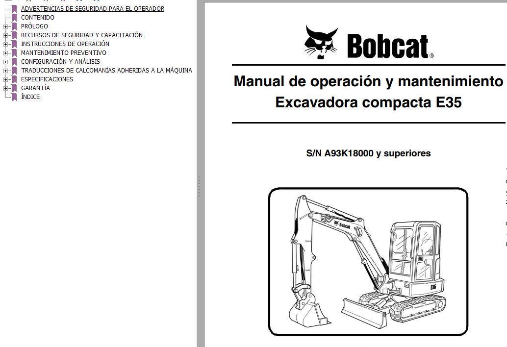Bobcat Excavator E35 Operation Maintenance Manual ES