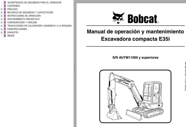 Bobcat Excavator E35i Operation Maintenance Manual 6990760 ES