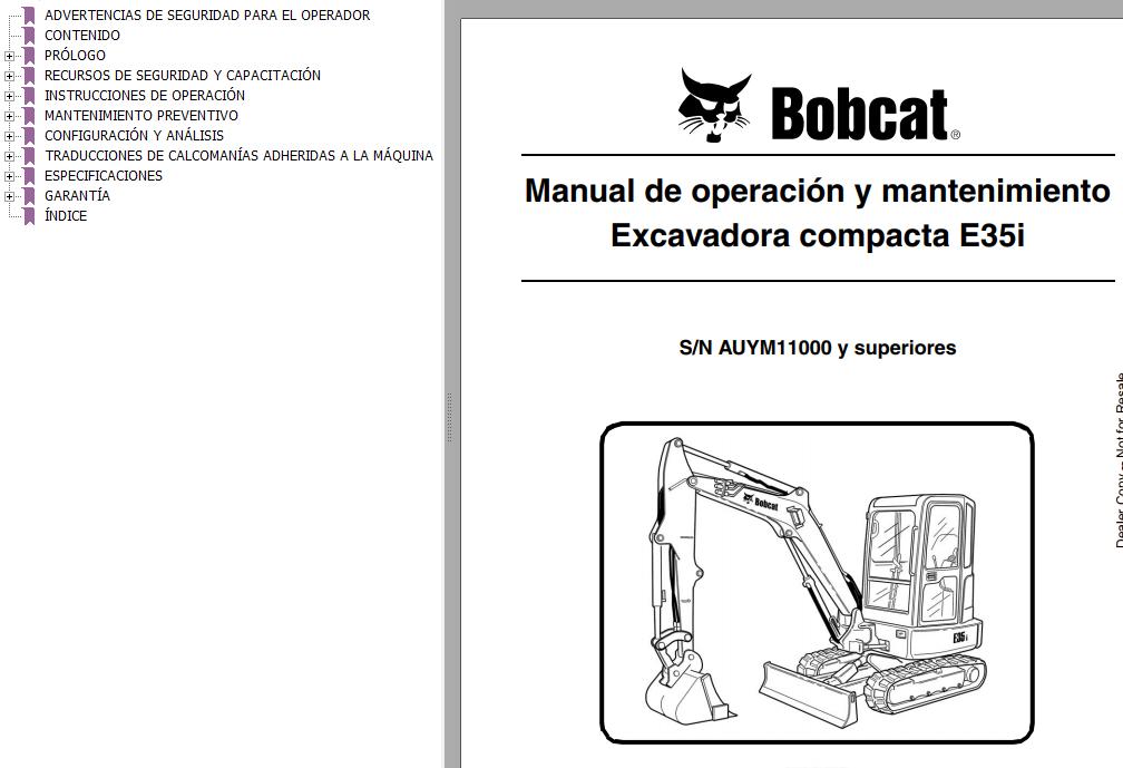 Bobcat Excavator E35i Operation Maintenance Manual 6990760 ES