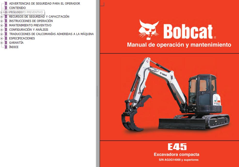 Bobcat Excavator E45 Operation Maintenance Manual ES