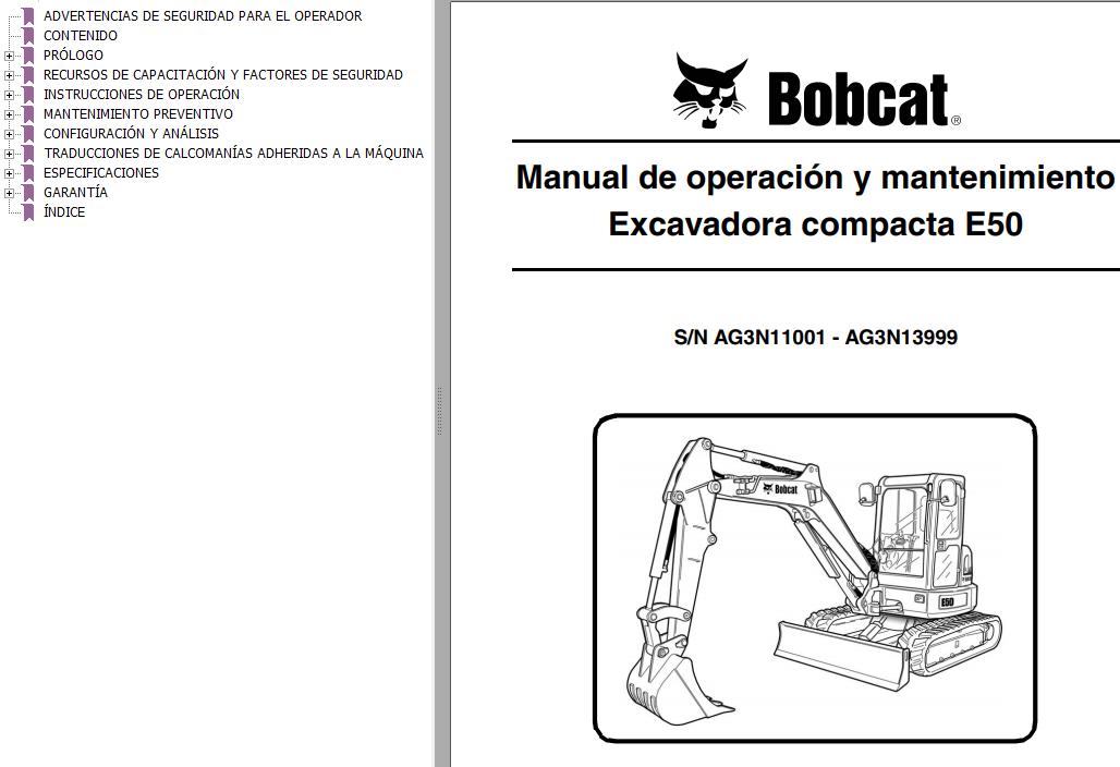 Bobcat Excavator E50 Operation Maintenance Manual ES