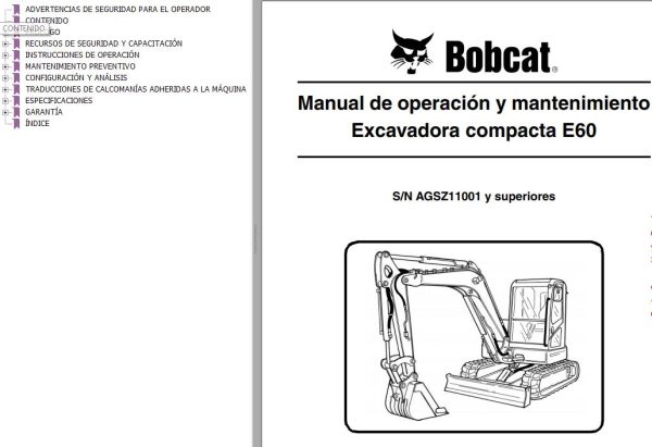 Bobcat Excavator E60 Operation Maintenance Manual ES