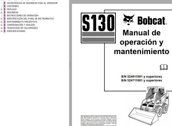 Bobcat Excavator S130 Operation Maintenance Manual ES