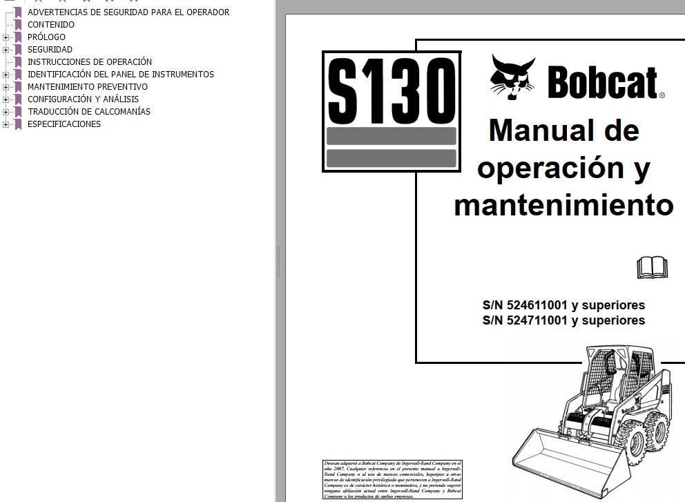Bobcat Excavator S130 Operation Maintenance Manual ES