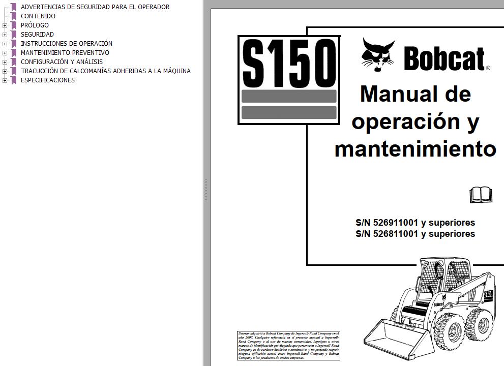 Bobcat Excavator S150 Operation Maintenance Manual ES