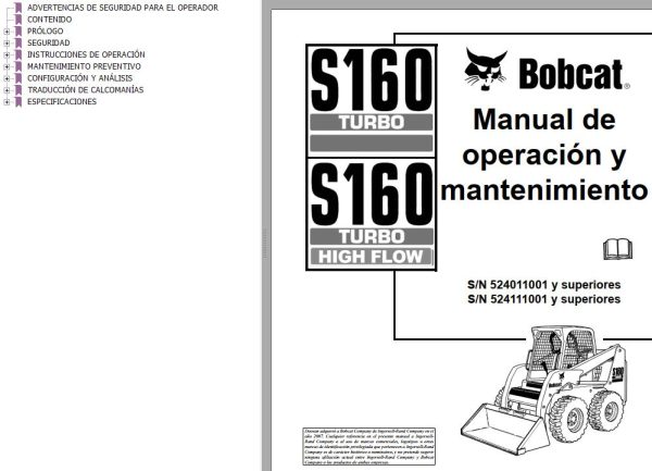 Bobcat Excavator S160 Operation Maintenance Manual ES