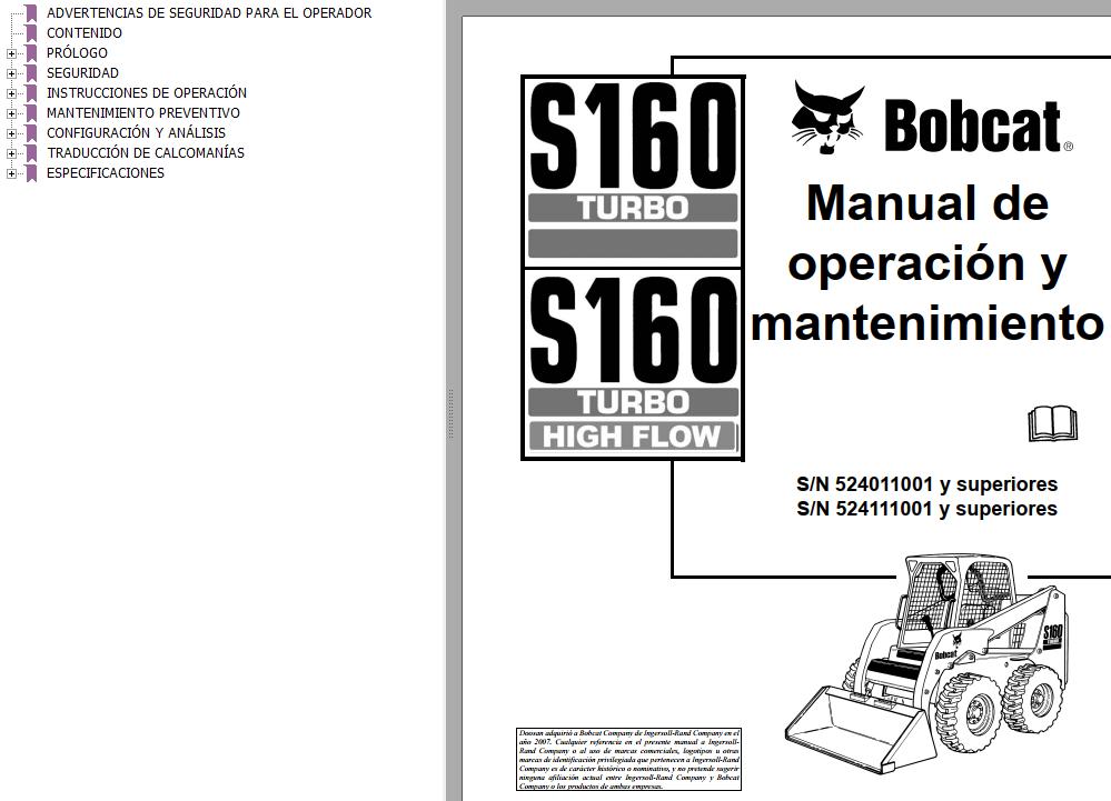 Bobcat Excavator S160 Operation Maintenance Manual ES