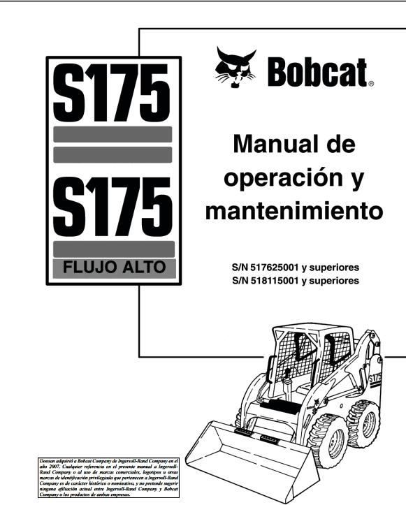 Bobcat Excavator S175 Operation Maintenance Manual ES