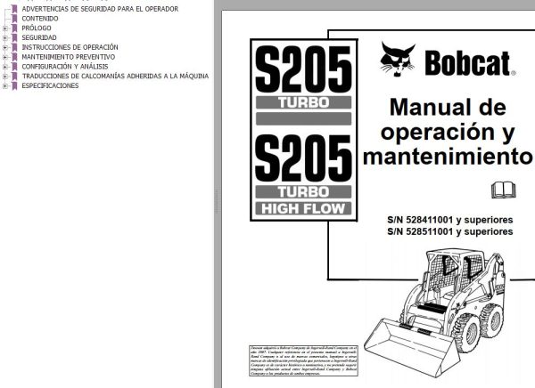 Bobcat Excavator S205 Operation Maintenance Manual ES
