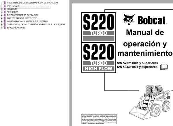 Bobcat Excavator S220 Operation Maintenance Manual ES