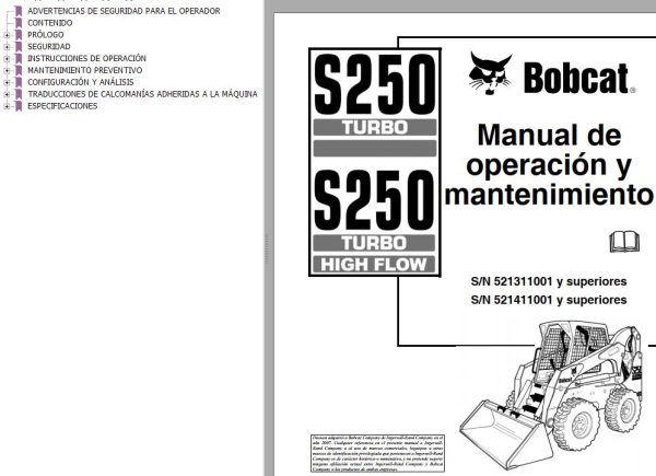 Bobcat Excavator S250 Operation Maintenance Manual ES