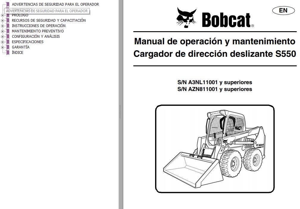 Bobcat Excavator S550 Operation Maintenance Manual ES