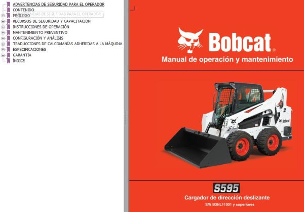 Bobcat Excavator S595 Operation Maintenance Manual 7274924 ES