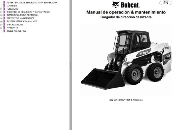 Bobcat Excavator S62 Operation Maintenance Manual 7353167 ES