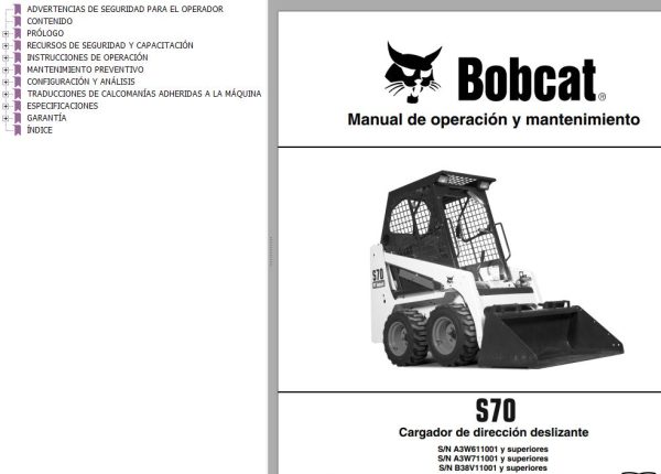 Bobcat Excavator S70 Operation Maintenance Manual ES