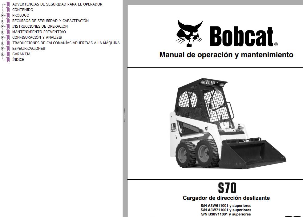 Bobcat Excavator S70 Operation Maintenance Manual ES