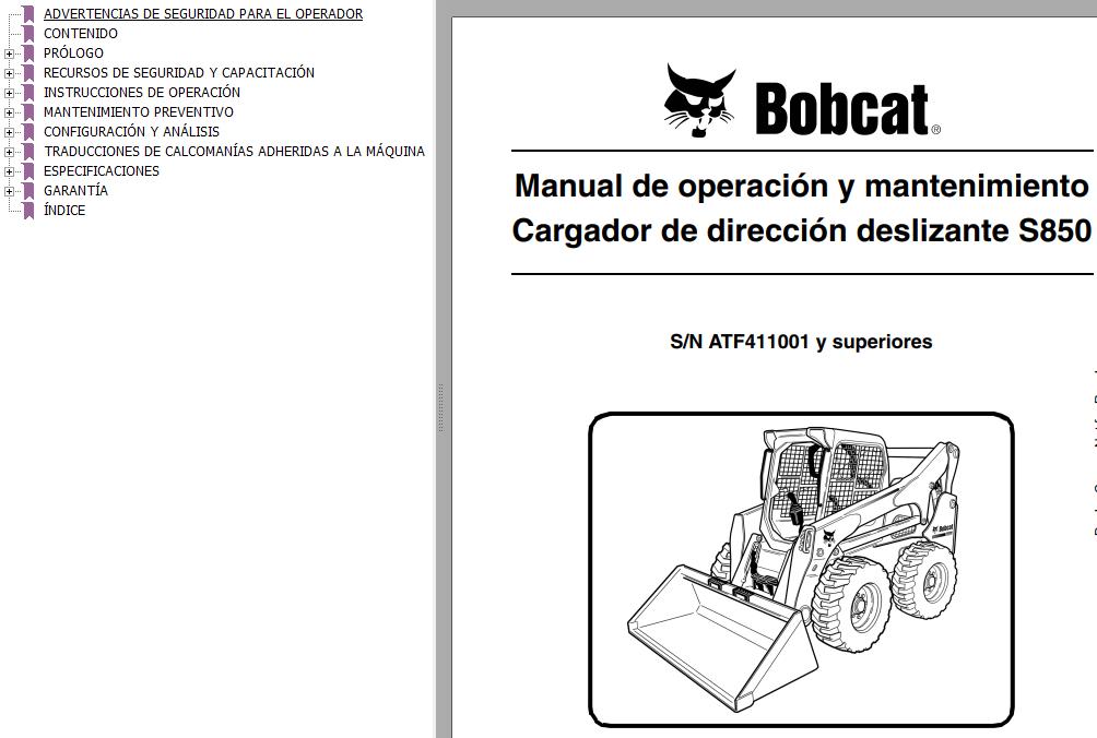 Bobcat Excavator S850 Operation Maintenance Manual ES
