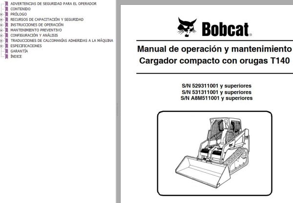 Bobcat Excavator T140 Operation Maintenance Manual ES