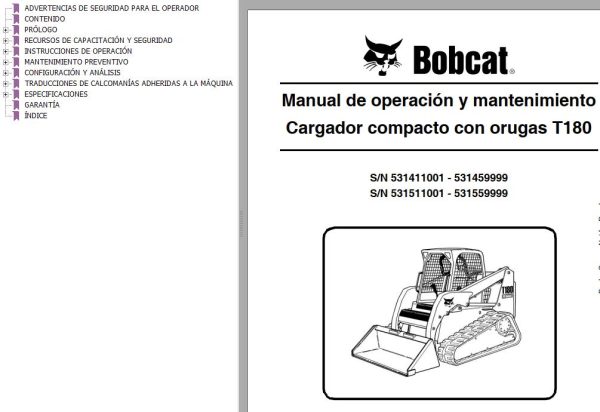 Bobcat Excavator T180 Operation Maintenance Manual ES