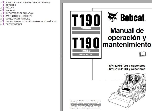 Bobcat Excavator T190 Operation Maintenance Manual ES